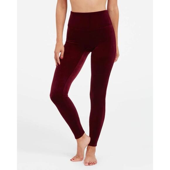 Spanx Velvet Rich Burgundy High Rise Pull-On Ankle Lounge Leggings Women’s Large - Picture 2 of 11